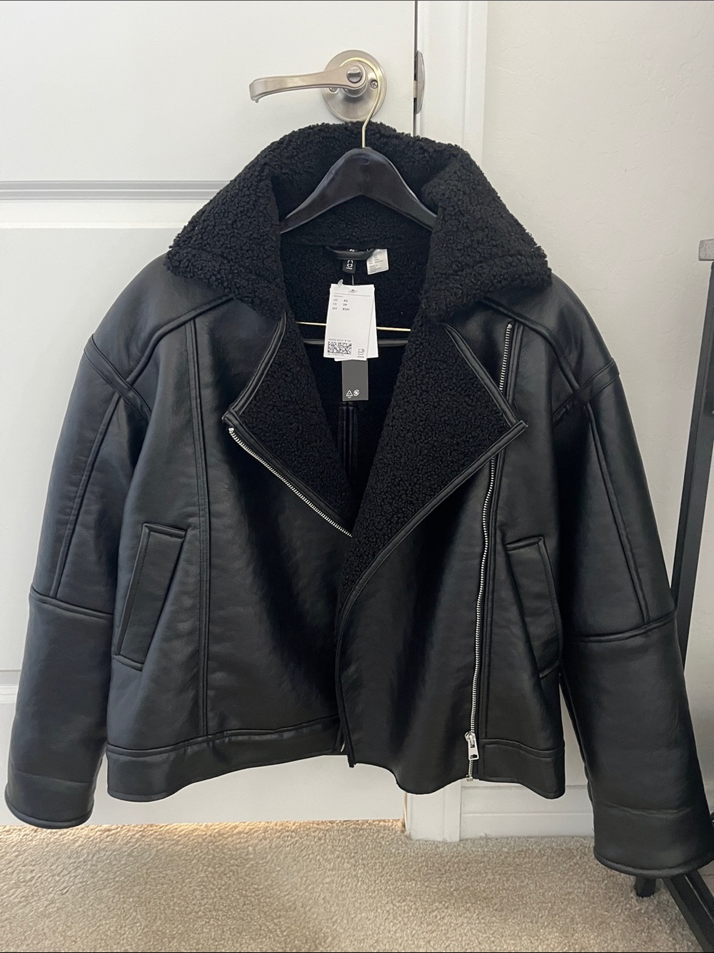 XS Women’s Black Faux Leather Shearling Aviator Jacket